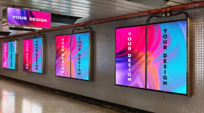 室内户外地铁海报视频广告展示灯箱VI智能贴图样机PSD设计素材【001】